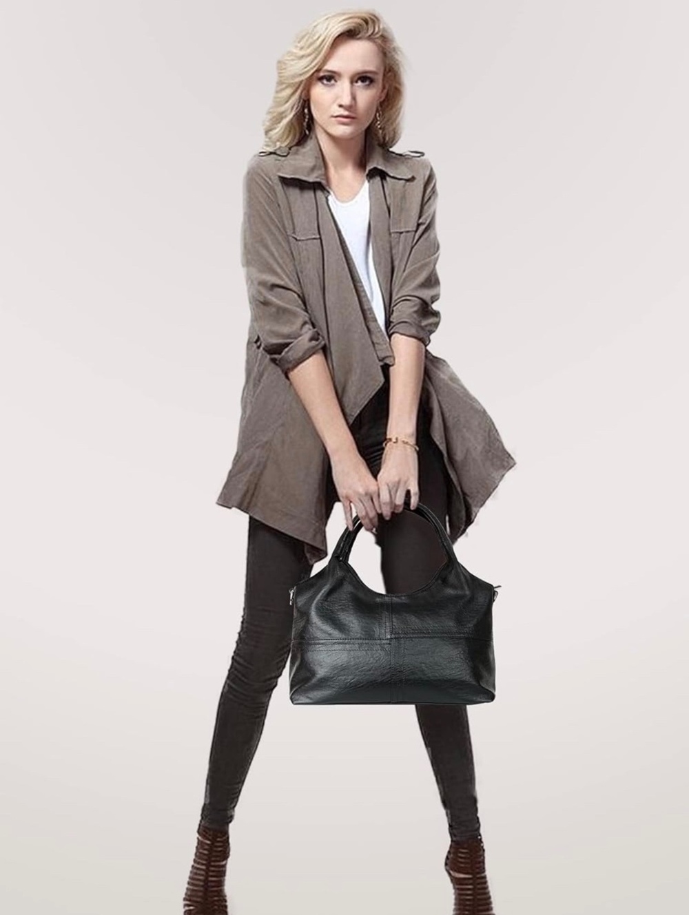 New -Gorgeous -Black Vegan Leather Hobo Tote Shoulder Bag